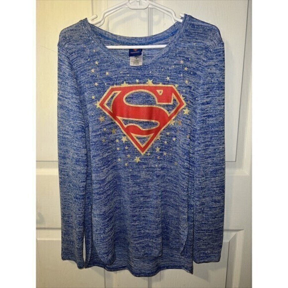 Superman Long Sleeve‎ Sparkly Shirt Size M (7-9) Juniors DC Comics Super Hero